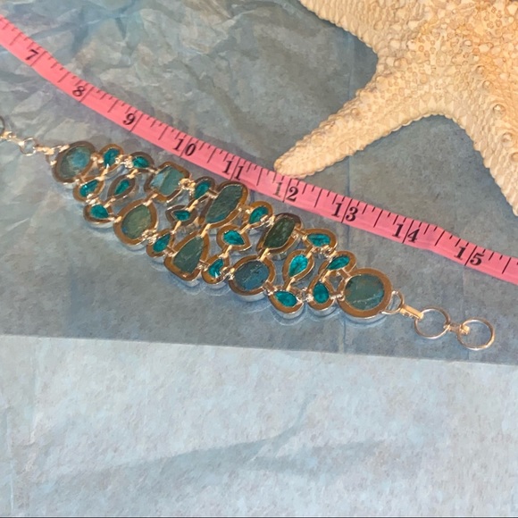 Tibetan Turquoise + Tourmaline gem cluster statement cuff - Picture 3 of 7